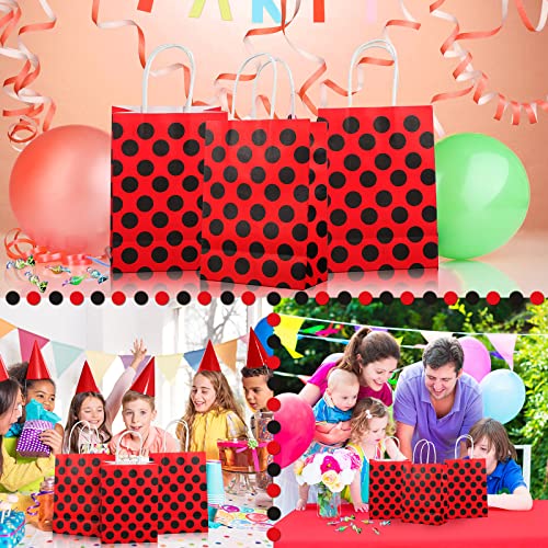 32 Pcs Ladybug Party Bags Ladybug Candy Bag Ladybug Party Favor Bags Ladybug Treat Paper Bags with Handle Red Black Polka Dot Kraft Paper Bag for Baby Shower or Ladybug Themed Birthday Party Supplies