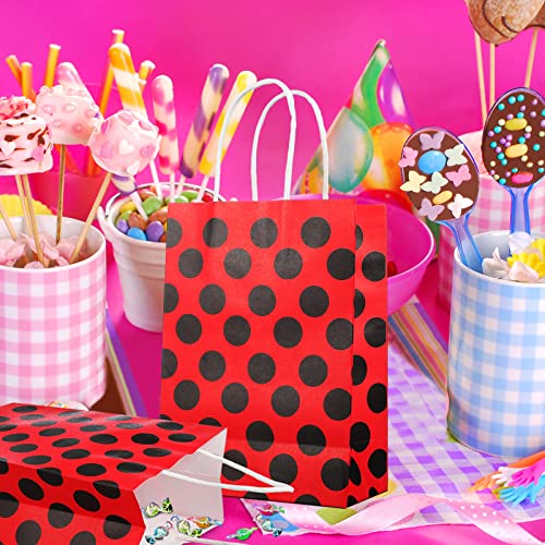 32 Pcs Ladybug Party Bags Ladybug Candy Bag Ladybug Party Favor Bags Ladybug Treat Paper Bags with Handle Red Black Polka Dot Kraft Paper Bag for Baby Shower or Ladybug Themed Birthday Party Supplies