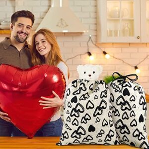 2 Pieces Large Gift Bag with Drawstring Large Canvas Gift Bags Heart Print Drawstring Present Wedding Bags Wrapping Reusable Bag Present Wrap Bags for Valentine's Day Party Favors, 20 x 16 In (Black)