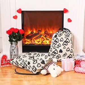 2 Pieces Large Gift Bag with Drawstring Large Canvas Gift Bags Heart Print Drawstring Present Wedding Bags Wrapping Reusable Bag Present Wrap Bags for Valentine's Day Party Favors, 20 x 16 In (Black)