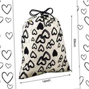 2 Pieces Large Gift Bag with Drawstring Large Canvas Gift Bags Heart Print Drawstring Present Wedding Bags Wrapping Reusable Bag Present Wrap Bags for Valentine's Day Party Favors, 20 x 16 In (Black)