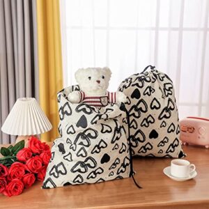 2 Pieces Large Gift Bag with Drawstring Large Canvas Gift Bags Heart Print Drawstring Present Wedding Bags Wrapping Reusable Bag Present Wrap Bags for Valentine's Day Party Favors, 20 x 16 In (Black)