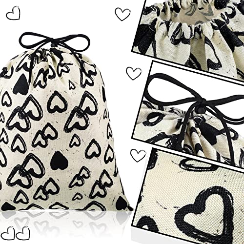 2 Pieces Large Gift Bag with Drawstring Large Canvas Gift Bags Heart Print Drawstring Present Wedding Bags Wrapping Reusable Bag Present Wrap Bags for Valentine's Day Party Favors, 20 x 16 In (Black)