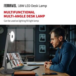 Ferrawel Natural Light LED Desk Lamp for Home Office, Auto-Dimming Eye-Caring Desk Light, Adjustable Metal Swing Arm Table Lamp, Architect Drafting Task Lamp, with Memory Function for Bedroom, Office