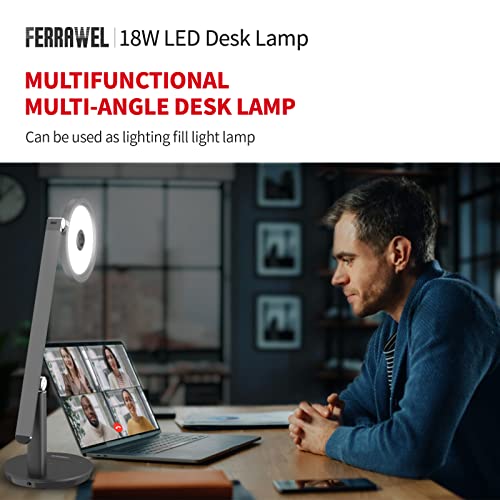 Ferrawel Natural Light LED Desk Lamp for Home Office, Auto-Dimming Eye-Caring Desk Light, Adjustable Metal Swing Arm Table Lamp, Architect Drafting Task Lamp, with Memory Function for Bedroom, Office