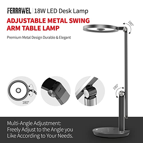 Ferrawel Natural Light LED Desk Lamp for Home Office, Auto-Dimming Eye-Caring Desk Light, Adjustable Metal Swing Arm Table Lamp, Architect Drafting Task Lamp, with Memory Function for Bedroom, Office