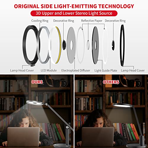 Ferrawel Natural Light LED Desk Lamp for Home Office, Auto-Dimming Eye-Caring Desk Light, Adjustable Metal Swing Arm Table Lamp, Architect Drafting Task Lamp, with Memory Function for Bedroom, Office