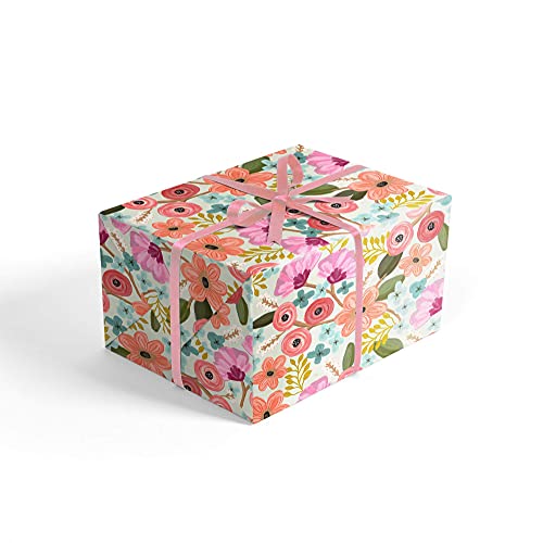 REVEL & Co Romantic Pastel Floral Folded Wrapping Paper, 2 feet x 10 feet Folded gift wrap with dainty flowers