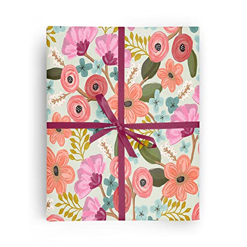 REVEL & Co Romantic Pastel Floral Folded Wrapping Paper, 2 feet x 10 feet Folded gift wrap with dainty flowers