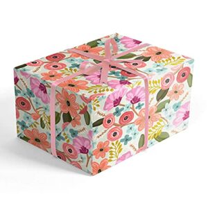 REVEL & Co Romantic Pastel Floral Folded Wrapping Paper, 2 feet x 10 feet Folded gift wrap with dainty flowers