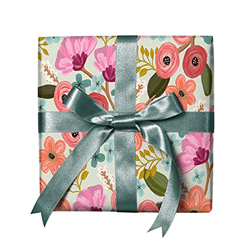 REVEL & Co Romantic Pastel Floral Folded Wrapping Paper, 2 feet x 10 feet Folded gift wrap with dainty flowers