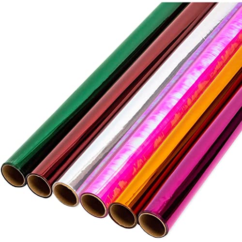 6 Rolls Transparent Colored Cellophane Wrap for Gift Wrapping, 6 Colors (17 Inches x 10 Feet)