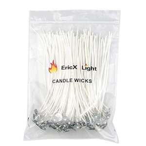 ericx light 100 piece cotton candle wick 6″ pre-waxed for candle making,candle diy