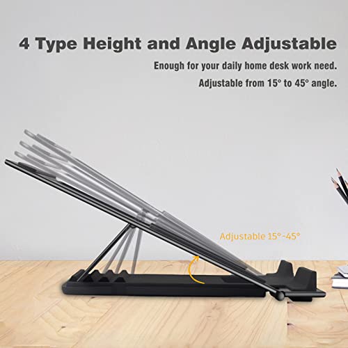 Aluminum Portable Laptop Stand for Desk,Adjustable Ergonomic Laptop Holder, Metal Computer Stand 4 Angle Anti-Slip Compatible with 9 to 15.6inch Laptop(Black)