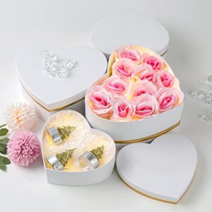 Oairse White Gift Boxes with Lids for Present Heart Shaped Flower Boxes for Arrangements Set of 4 Floral Gift Boxes for Bridesmaid, Proposal, Wedding, Birthday, Baby Showers