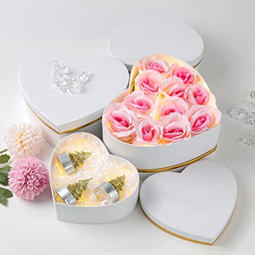 Oairse White Gift Boxes with Lids for Present Heart Shaped Flower Boxes for Arrangements Set of 4 Floral Gift Boxes for Bridesmaid, Proposal, Wedding, Birthday, Baby Showers