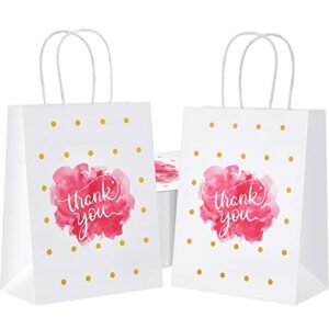80 pcs thank you gift bags with handles pink paper bags for small business 8 x 4 x 10 inch small paper bags with handles retail bags thank you bags for boutique, business, wedding favors, gifts