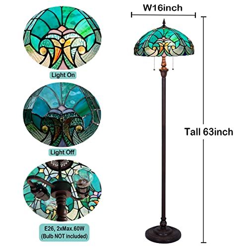 COTOSS Tiffany Floor Lamp,Stained Glass Lamp Shade,Vintage Antique Style Standing Double Light for Living Room & Bedroom