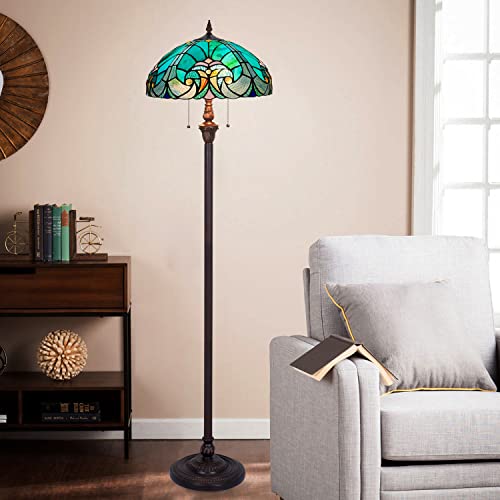 COTOSS Tiffany Floor Lamp,Stained Glass Lamp Shade,Vintage Antique Style Standing Double Light for Living Room & Bedroom