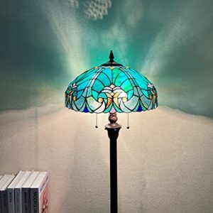 COTOSS Tiffany Floor Lamp,Stained Glass Lamp Shade,Vintage Antique Style Standing Double Light for Living Room & Bedroom