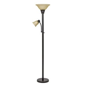 catalina 18223-002 transitional metal uplight floor lamp with reading light and glass shades, 71″, bronze