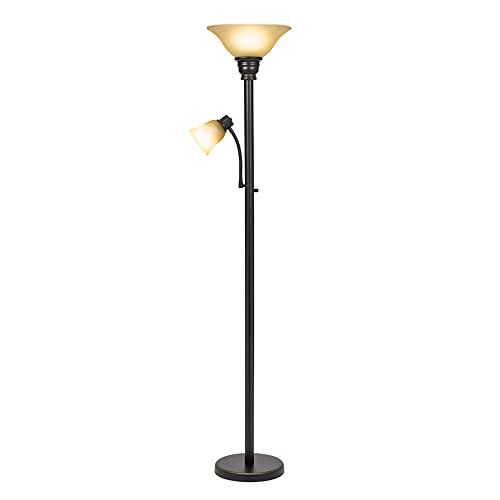 Catalina 18223-002 Transitional Metal Uplight Floor Lamp with Reading Light and Glass Shades, 71", Bronze