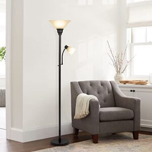 Catalina 18223-002 Transitional Metal Uplight Floor Lamp with Reading Light and Glass Shades, 71", Bronze