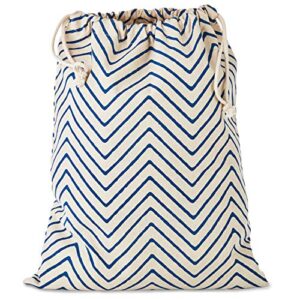 hallmark 19″ large fabric drawstring gift bag (ivory and blue chevron stripe) reusable wrap for christmas, hanukkah, father’s day, birthdays