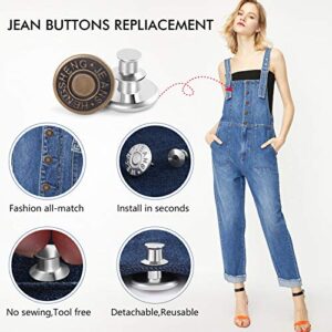 12 Sets Button Pins for Jeans, Jean Buttons Pins for Loose Jeans, No Sew and No Tools Instant Replacement Snap Tack Pant Button, Ceryvop Reusable and Adjustable Metal Pants Button Tightener