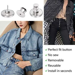 12 Sets Button Pins for Jeans, Jean Buttons Pins for Loose Jeans, No Sew and No Tools Instant Replacement Snap Tack Pant Button, Ceryvop Reusable and Adjustable Metal Pants Button Tightener