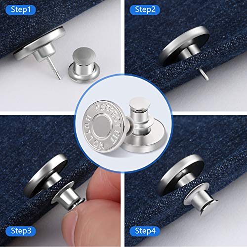 12 Sets Button Pins for Jeans, Jean Buttons Pins for Loose Jeans, No Sew and No Tools Instant Replacement Snap Tack Pant Button, Ceryvop Reusable and Adjustable Metal Pants Button Tightener