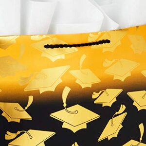 Hallmark 13" Large Graduation Gift Bag with Tissue Paper (Gold and Black, "Congrats!") for High School, College, Kindergarten, 8th Grade and More