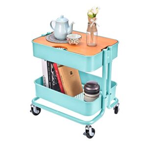 2-tier metal utility rolling cart, storage side end table with cover board