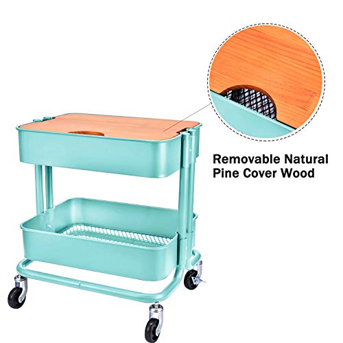 2-Tier Metal Utility Rolling Cart, Storage Side End Table with Cover Board