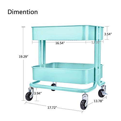 2-Tier Metal Utility Rolling Cart, Storage Side End Table with Cover Board