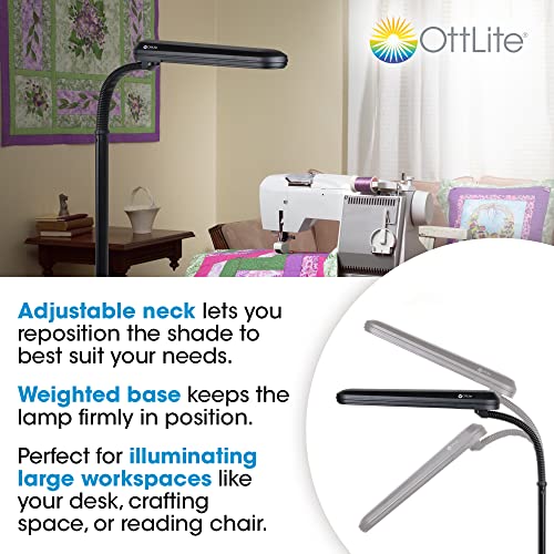 OttLite Standing Floor Lamp with Weighted Base & Adjustable Neck - 24w Energy Efficient Light Bulb for Bright Natural Daylight - Modern Home Decor, for Living Room, Reading, Bedroom, Dorm & Office