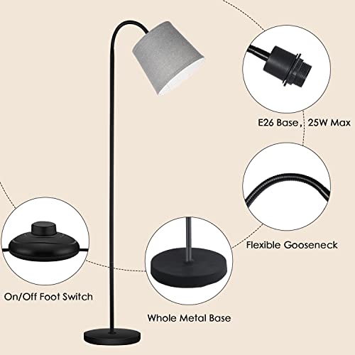 AUQUEE LED Floor Lamp, Standing Lamp for Living Room with Linen Lamp Shade,Adjustable Gooseneck Modern Reading Light,Floor Lamps for Bedroom,Office,Farmhouse,12W LED Bulb Included