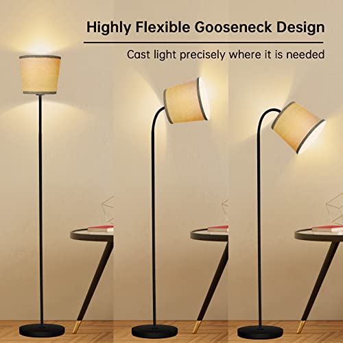 AUQUEE LED Floor Lamp, Standing Lamp for Living Room with Linen Lamp Shade,Adjustable Gooseneck Modern Reading Light,Floor Lamps for Bedroom,Office,Farmhouse,12W LED Bulb Included