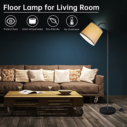 AUQUEE LED Floor Lamp, Standing Lamp for Living Room with Linen Lamp Shade,Adjustable Gooseneck Modern Reading Light,Floor Lamps for Bedroom,Office,Farmhouse,12W LED Bulb Included