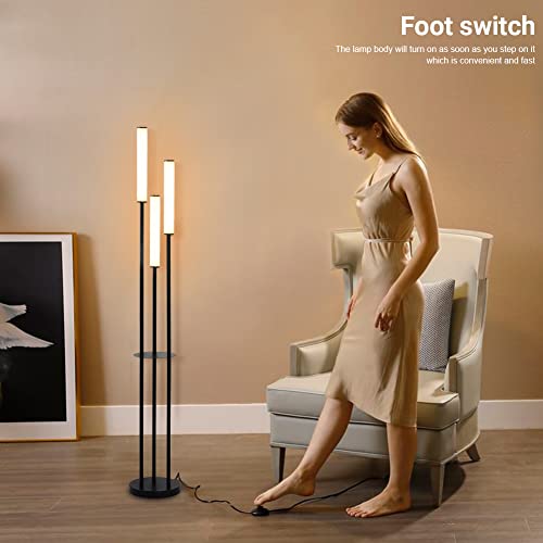 ZEROUNO LED Floor Lamp, Modern Floor Lamp with Remote Control& Stepless Dimmable, 3-Light with Foot Switch, Brightness Adjustable Standing Lamp for Living Room, Bedroom, Study and Office.