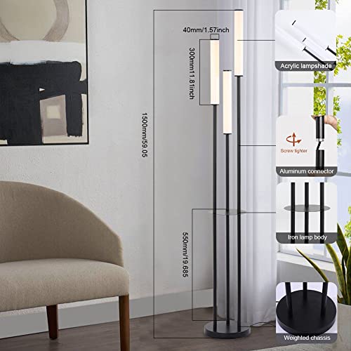 ZEROUNO LED Floor Lamp, Modern Floor Lamp with Remote Control& Stepless Dimmable, 3-Light with Foot Switch, Brightness Adjustable Standing Lamp for Living Room, Bedroom, Study and Office.