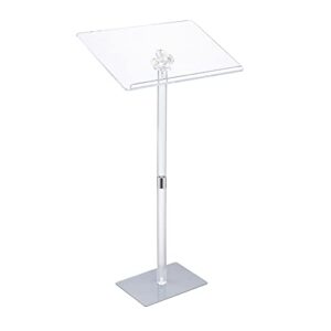 hmyhum acrylic podium stand, angle adjustable, modern lecterns & pulpits for classroom, concert, church, speech, easy assembly, metal base, 23.6″ l x 15.7″ w x 42.3″ h, clear