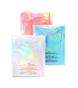 holographic resealable bags for small business – these cellophane bags self adhesive for convenient packaging and poly bags with suffocation warning offer a premium customer experience – 10×13″ 100 pk