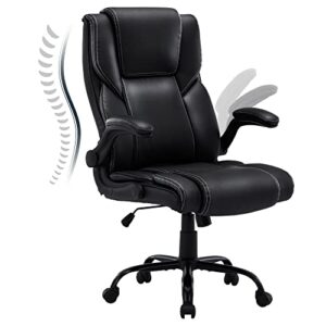 leather executive office chair, high back ergonomic home office desk chair with 360 degree swivel, adjustable height, office chair with back support, black