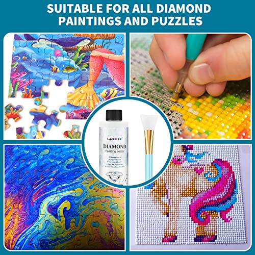 LANBEIDE Updated Diamond Painting Sealer 200ML with Silicone Brush, 5D Diamond Painting Glue Sealer Permanent Hold & Shine Effect Conserver for Diamond Painting and Jigsaw Puzzles (7 OZ)