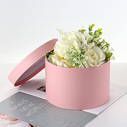 Oairse Pink Round Gift Boxes with Lids for Presents Round Flower Boxes for Arrangements 4 Packs Nesting Gift Boxes with Lids for Bridesmaid, Proposal, Wedding, Birthday, Baby Showers