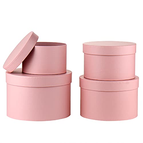 Oairse Pink Round Gift Boxes with Lids for Presents Round Flower Boxes for Arrangements 4 Packs Nesting Gift Boxes with Lids for Bridesmaid, Proposal, Wedding, Birthday, Baby Showers