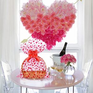 CIEOVO 20 Pieces Large Valentine Basket Bags and 20 Pieces Bows Ribbon 27 x 39 Inch Clear Valentines Day Baskets Empty Bags Heart Printed Cellophane Wrap for Gift Baskets Presents Weddings