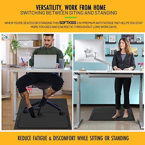 Anti-Fatigue Standing Office Chair Mat for Hardwood Floor with Cushioned Foam Foot Support, 48” x 36” Desk Chair mat, Scratch Resistant and Waterproof Anti-Slip Surface, Soft Ergonomic Cushion