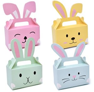 24 pack easter treat boxes bunny cardboard favor boxes with handle bunnies rabbit ears basket containers candy cookie goody gift box holder for spring kids school classroom party supplies decorations